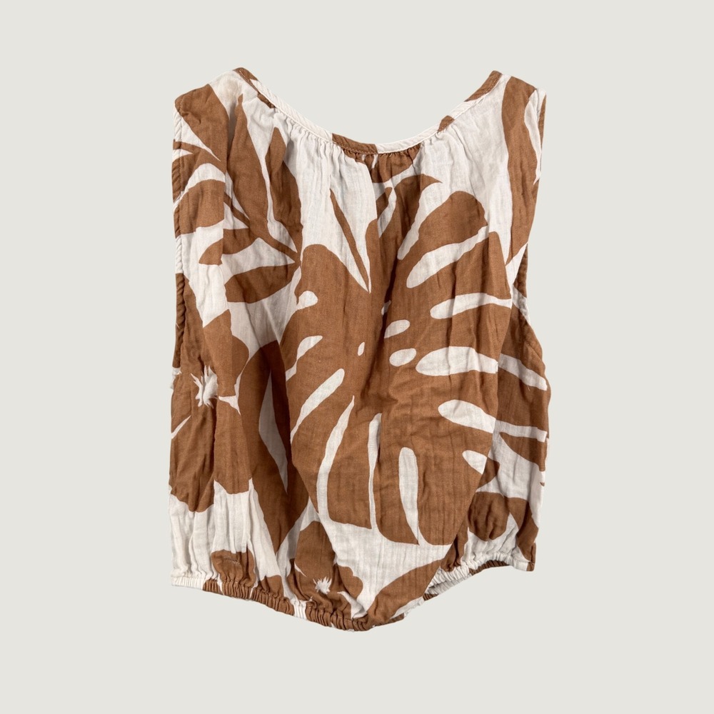 Salty Lemon XL Brown Cream Floral Gauze Cotton 2 Piece Set Top Pants Resort - Picture 3 of 7